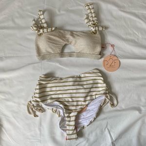Gold & White bikini.  Medium top.  Small bottom.  NWT.